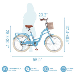 Bstjewey 20 in Girls Bike with Basket, Kids Bicycle for Ages 7 - 13
