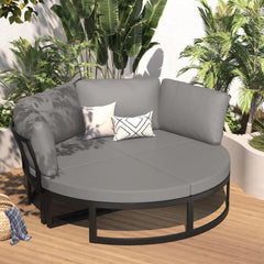 AECOJOY Patio Furniture Outdoor Round Daybed with Removable Cushions 4 Piece Sectional Sofa Patio Furniture Set, Gray