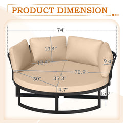 AECOJOY Patio Furniture Outdoor Round Daybed with Removable Cushions 4 Piece Sectional Sofa Patio Furniture Set, Beige