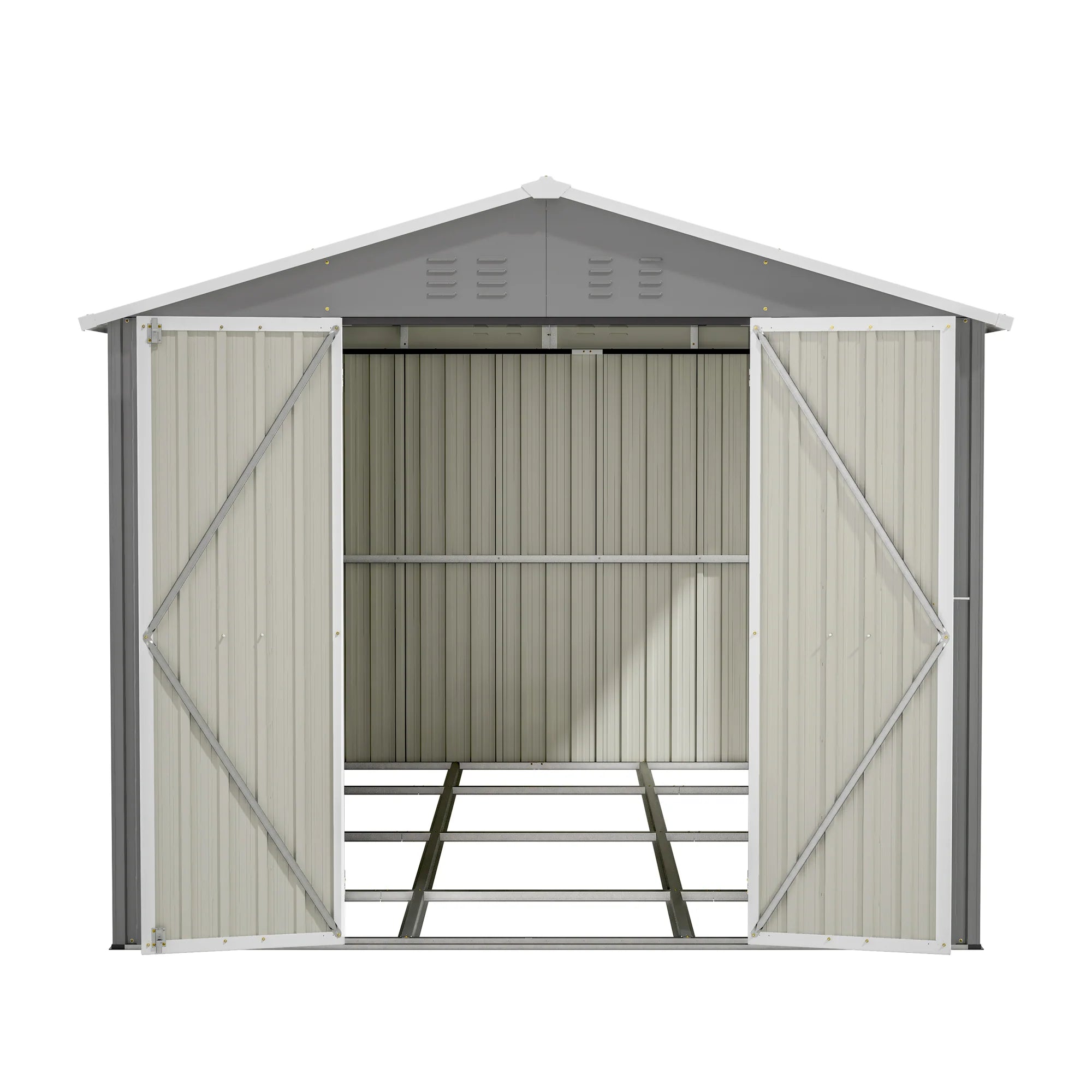 AECOJOY 8x12 FT Outdoor Metal Storage Shed with Additional Side Door, Large Tool Shed with 2 Lockable Doors