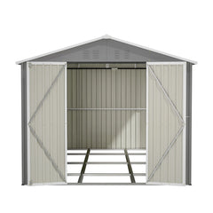 AECOJOY 8x12 FT Outdoor Metal Storage Shed with Additional Side Door, Large Tool Shed with 2 Lockable Doors