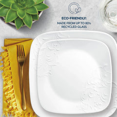 Corelle Cherish 16 - Piece Embossed Square Glass Dinnerware Set (Service for 4)