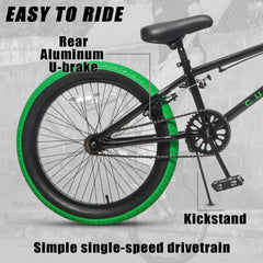 Cubsala 20 in Kids BMX Bike Freestylefor Age 6 - 14 Years Old Boys Girls with 4 Pegs, Black with Red Tires