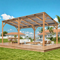 AECOJOY 20' x 10' Outdoor Wooden Gazebo, Patio Lean to Hardtop Pergolas and Gazebos