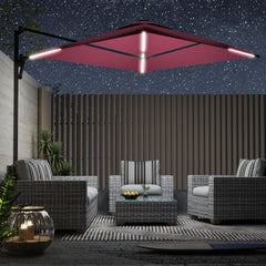 AECOJOY 10FT Large Patio Umbrella with Solar Lights, Rectangle Wall Mounted Outdoor Patio Umbrella, Red