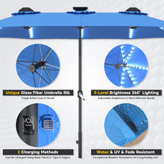 AECOJOY 15ft Patio Double-Sided Umbrella, 156 PCS Solar LED Light Outdoor Large Umbrella, Dark Blue