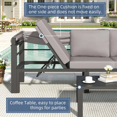 AECOJOY Patio Furniture Set with Retractable Canopy&2 Adjustable Backrests, Outdoor Conversation Set, Grey
