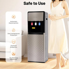 Bottom Loading Water Dispenser for 5 Gallon Bottle, 3 Temperature Settings (Hot, Room & Cold Water), 110V US Plug, 5 L/H Rapid Heating, 0.53gal/H Cooling, Anti - Scald Design for Home/Office (Grey)