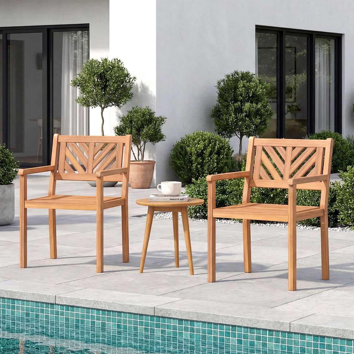Tangkula Acacia Wood Patio Dining Chairs Set of 2/4 Heavy-Duty Wooden Armchairs for Porch