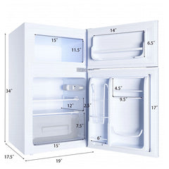 Costway Refrigerator Small Freezer Cooler Fridge Compact 3.2 cu ft. Unit, Grey