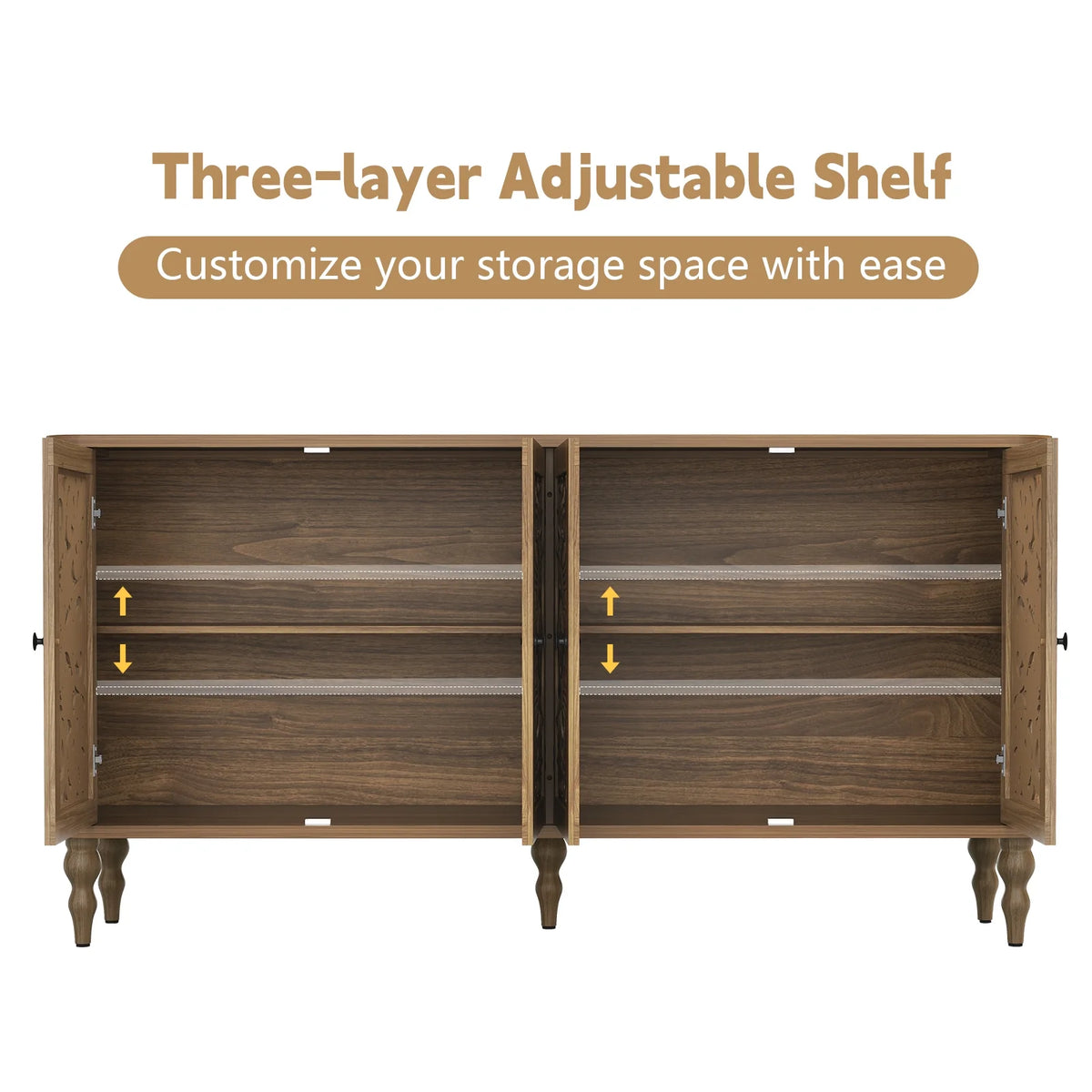 HLR 48" Accent Cabinet with 4 Doors, Vintage Hollow Carving Storage Credenza, Sideboards and Buffets Cabinet for Living Room, Kitchen, Dining Room, Entryway