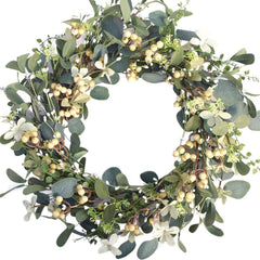 Bibelot Artificial Green Leaf Eucalyptus Wreath,Berry Wreath for Spring,Summer, Front Door Window Hanging Wall Party Decorations (20inch)