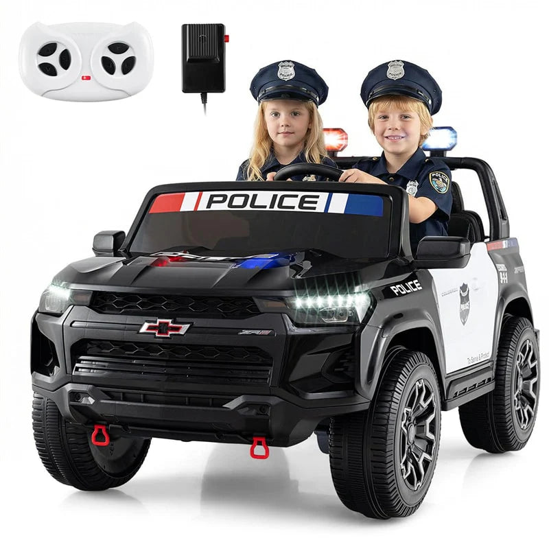 24V 4WD 2-Seater Ride on Police Car, Licensed Chevrolet Kids Electric Vehicle with Remote Control, Megaphone, Siren, Flashing LED Lights & Storage