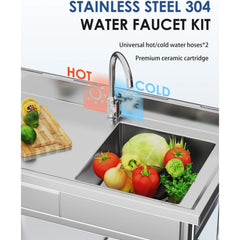 AECOJOY Stainless Steel Utility Sink with Shelves, Free Standing Single Bowl Commercial Kitchen Sinks