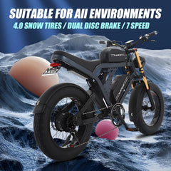 Peak 3000W AKEZ Kingkong 1500W Electric Bike, 31MPH Electric Dirt Bike for Adults, 48V41A Dual Removable Battery Mountain Ebike, 20'' Fat Tire Ebike, 7speed, Hydraulic Brake