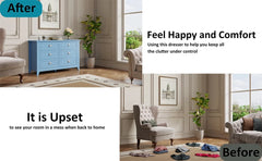 6 Drawer Dresser, Light Blue Elegant Chest of Drawers, Large Cabinet with Storage, Rustic Wood Chest of Drawers for Bedroom, Living Room, Hallway
