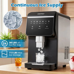 80 LBS/Day Nugget Ice Maker Countertop, Self-Dispensing Chewable Pellet Ice Machine with 7.5 LBS Storage & Auto Cleaning for Home, Office, Party, RV