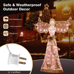 Tangkula 5 FT Lighted Christmas Angel, Outdoor Pre-lit 3D Glittered Angel with 100 Warm White Lights