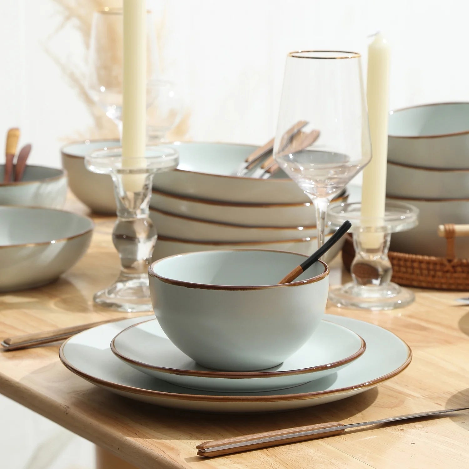 Stone + Lain Brasa Stoneware Collection Dinnerware Set, 32 - Piece Service for 8, Blue