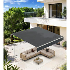 AECOJOY Free Standing Retractable Awning, 13'x10' Patio Awnings Outdoor Manual Sun Shade Shelter, Dark Grey