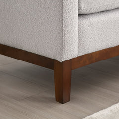53.5"w Elegant Upholstered Bench with Wood Legs & Round Pillows, Comfy Boucle Fabric Footrest with Arms, Entryway Bench for End of Bed, Bedroom and Living Room, Ivory