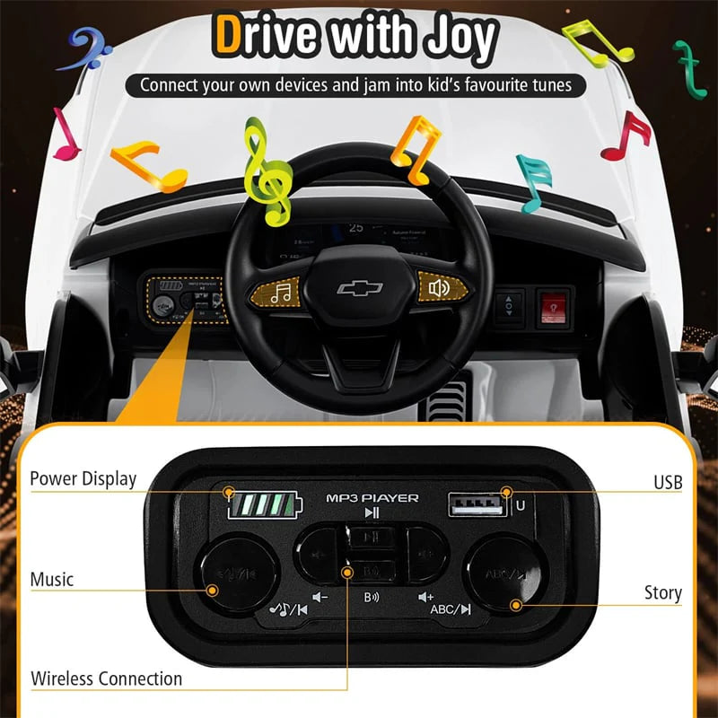 12V Licensed Chevrolet Ride On Truck Car Kids Electric Vehicle with Remote Control, Rear Storage, Lights, Music & Spring Suspension for Ages 3+