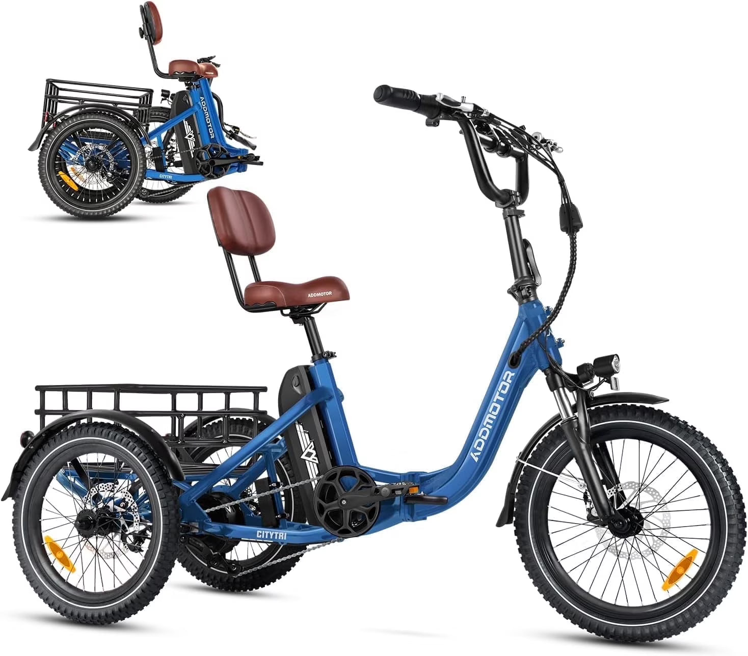 Addmotor Folding Electric Trike, 90MI Electric Tricycle for Adults, 750W 48V 20ah, CITYTRI 3 Wheel Electric Bikes, Step - Thru Etrike with Rear Speed Differential & Parking Brake, E - 310 Plus Red