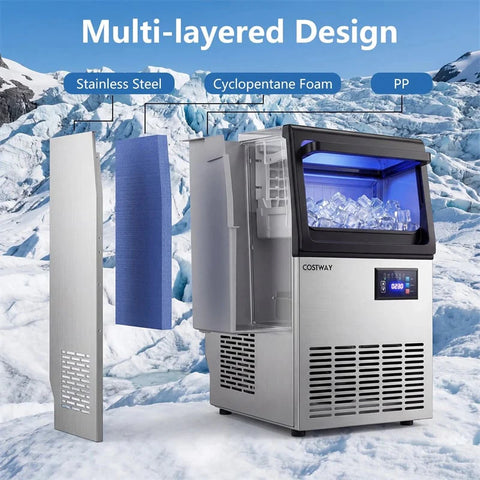 80 LBS/24H Spray-Type Commercial Ice Maker, 15" Built-in Undercounter Stainless Steel Ice Machine w/ 30 LBS Storage & Self-Cleaning for Home Bar Cafe