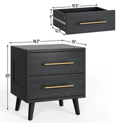 Bedroom Set - Includes Full Size Bed Frame (Dark Gray), Nightstands, 5 - Drawer Dresser & Double Wide 6 - Drawer Dresser - Modern Storage Solution for Stylish Home Decor, Black