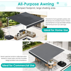 AECOJOY Free Standing Retractable Awning, 13'x8' Patio Awnings Outdoor Manual Sun Shade Shelter, Dark Grey