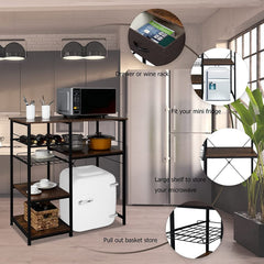 Microwave Stand 4-Tiers Kitchen Storage Fit Mini Fridge Baker¡¯s Rack Shelving Utility Coffee Bar with Big Drawer Wine Rack Metal Frame Industrial Workstation Organizer Kitchen Decor