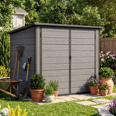 AECOJOY Resin Outdoor Trash Can Storage Shed, Plastic Garbage Can Shed for 2 Cans