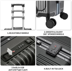 Carry - on Luggage with USB Charging Port, Front Compartment, TSA Lock, Airline Approved Carry on Hardside Suitcase with Spinner Wheels (Grey, 20 in)