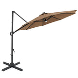10FT Cantilever Patio Umbrella w/ 36 Solar LED Lights, 360° Rotation Offset Hanging Umbrella, Easy Tilt, 8 Sturdy Ribs, Sun Shade for Yard Pool