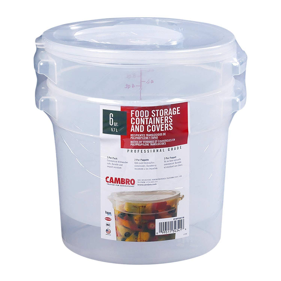 Cambro 6 Quart Round Storage Container with Lid, Clear - 2 pack
