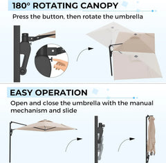 AECOJOY 10FT Large Patio Umbrella with Solar Lights, Rectangle Wall Mounted Outdoor Patio Umbrella, Beige