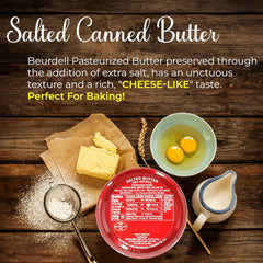 Beurdell Canned French Butter - 100% Natural Salted Pasteurized Real Butter | Long Shelf Life Emergency Survival Food | Great for Cooking, Baking, RV & Camping | Pull Top Lid | Pack of 24 | France