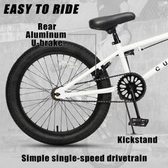 Cubsala 20 in Kids BMX Bike Freestylefor Age 6 - 14 Years Old Boys Girls with 4 Pegs, Black with Red Tires