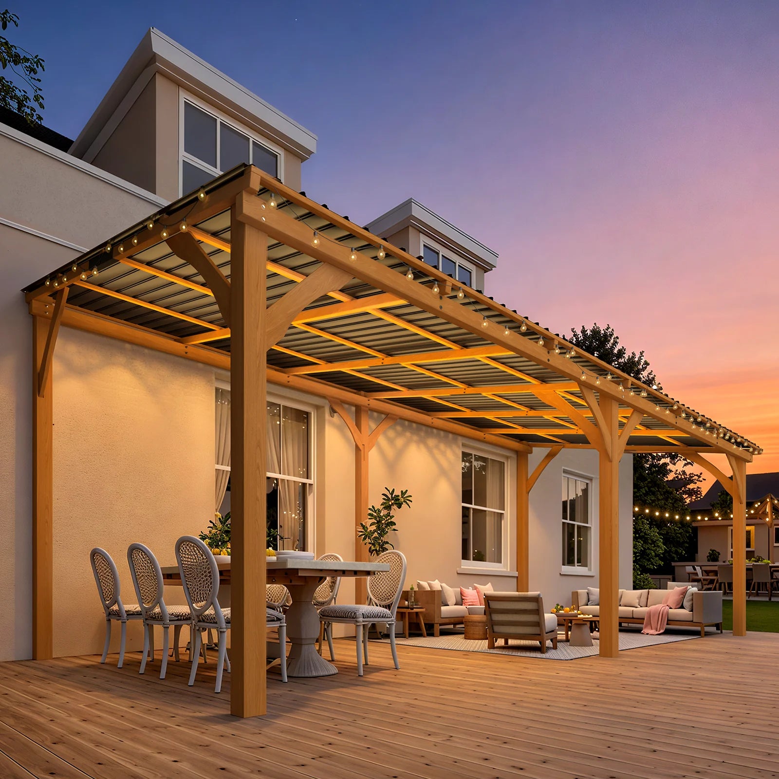 AECOJOY 20' x 10' Outdoor Wooden Gazebo, Patio Lean to Hardtop Pergolas and Gazebos