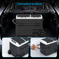 DISHUP 12V Portable Car Refrigerator, 53QT(50 L) Electric Cooler with Dual Zone, DC & AC, Ideal for RV, Camping, Travel, Truck