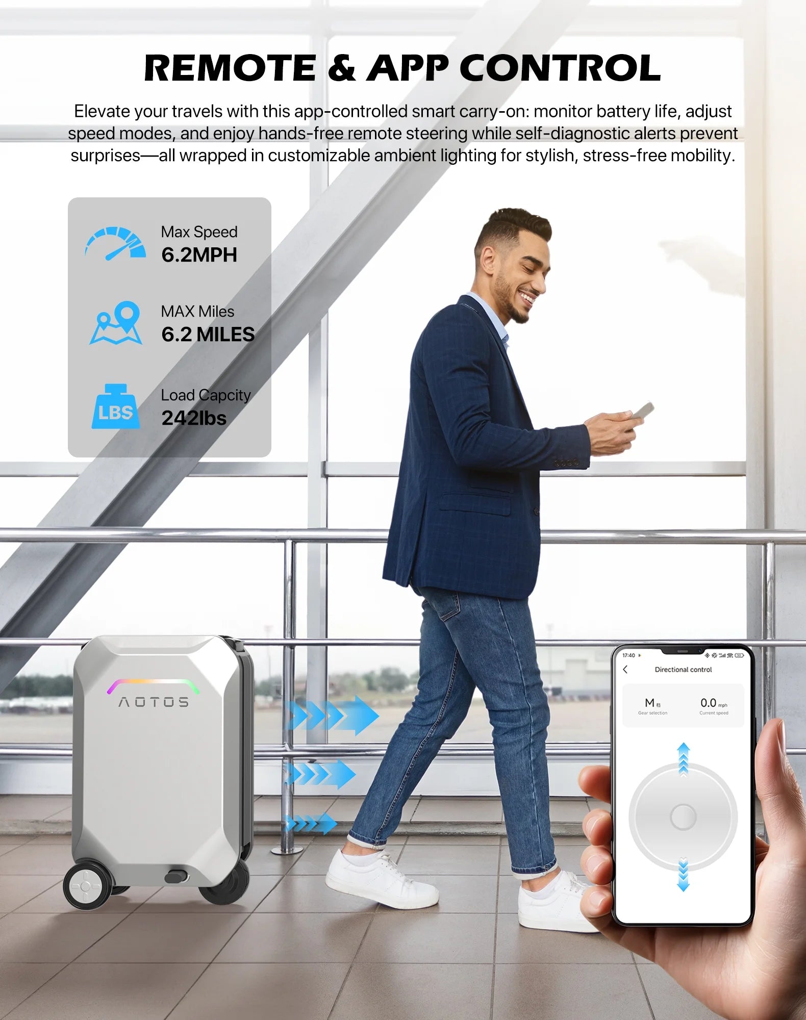 L2 - S Smart Rideable Luggage, Foldable Electric Scooter Suitcase, 6.2 Mph Max Speed, 6.2 - Mile Range, Lightweight Portable Design for Travel & Commute