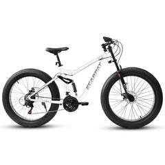 26 in Mountain Bike for Men, 26*4" Fat Tire Mountain Bicycles, Full - Suspension 21 - Speed Drivetrain with Disc Brakes