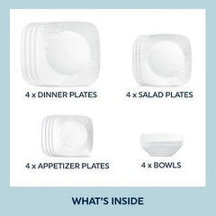 Corelle Cherish 16 - Piece Embossed Square Glass Dinnerware Set (Service for 4)
