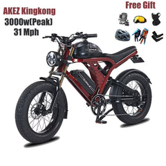 Peak 3000W AKEZ Kingkong 1500W Electric Bike, 31MPH Electric Dirt Bike for Adults, 48V41A Dual Removable Battery Mountain Ebike, 20'' Fat Tire Ebike, 7speed, Hydraulic Brake