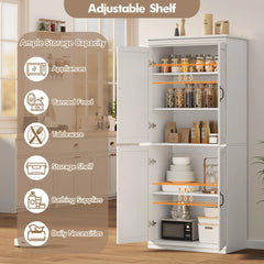 Dsstyles Pantry Cabinet, Freestanding Kitchen Pantry Storage Cabinet, 70" Cupboard, Tall Storage Cabinet with Doors and Adjustable Shelves, for Bathroom, Dining Room, Living Room, Antique White/Gray