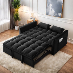 Convertible Sofa Bed, 3 - in - 1 Sleeper Sofa with Pull Out Bed, Sleeper Futon Couch Loveseat with Adjsutable Backrest and Pillows for Living Room, Black