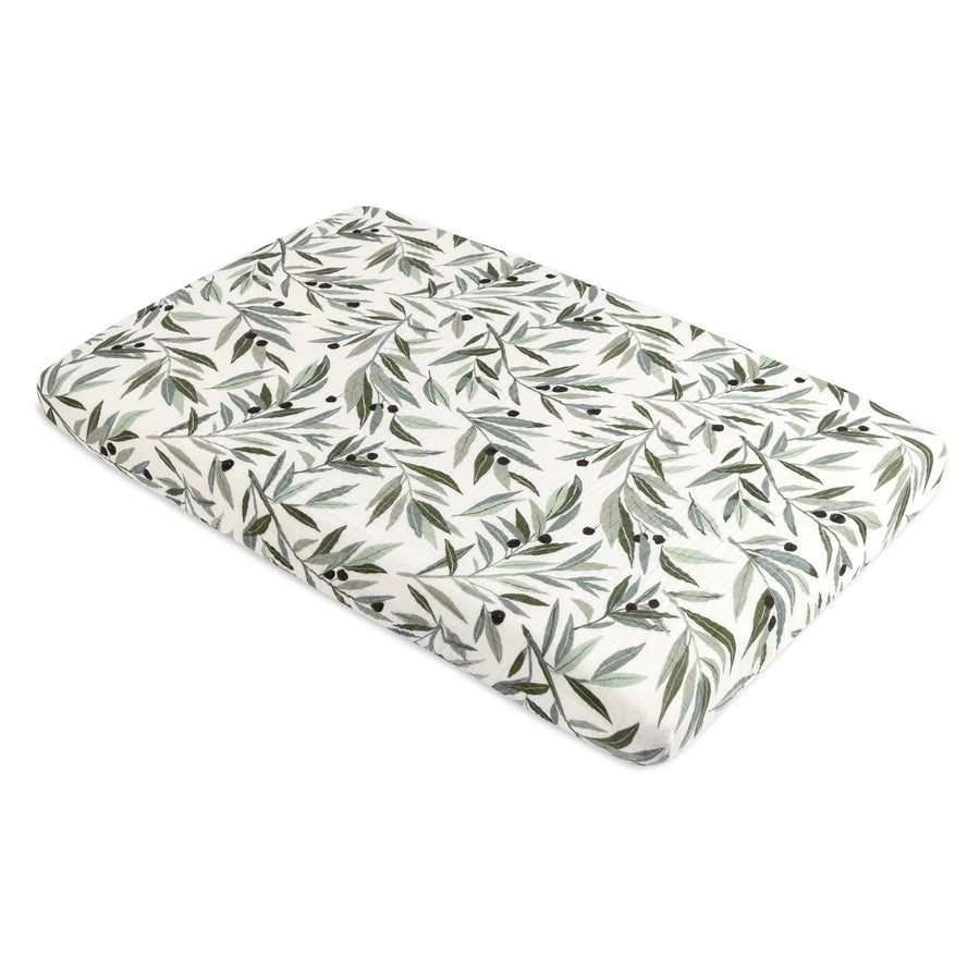 Babyletto Mini Crib Sheet in GOTS Certified Organic Muslin Cotton - Olive Branches