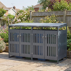 44 Cu.Ft Outdoor Trash Can Storage Shed for 2 Bins, Metal Garbage Can Organizer with Gas Struts, Shock Absorbers, Lockable Doors & Slant-Roof