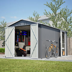 AECOJOY 8x12 FT Outdoor Metal Storage Shed with Additional Side Door, Large Tool Shed with 2 Lockable Doors