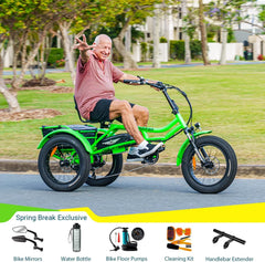 Addmotor M - 360II Semi - Recumbent Electric Trike, 85MI, Fat Tire 3 Wheel Electric Bike for Adults, 750W 48V 20ah Electric Tricycle for Seniors, 20" Electric Trike with Speed Differential, Green